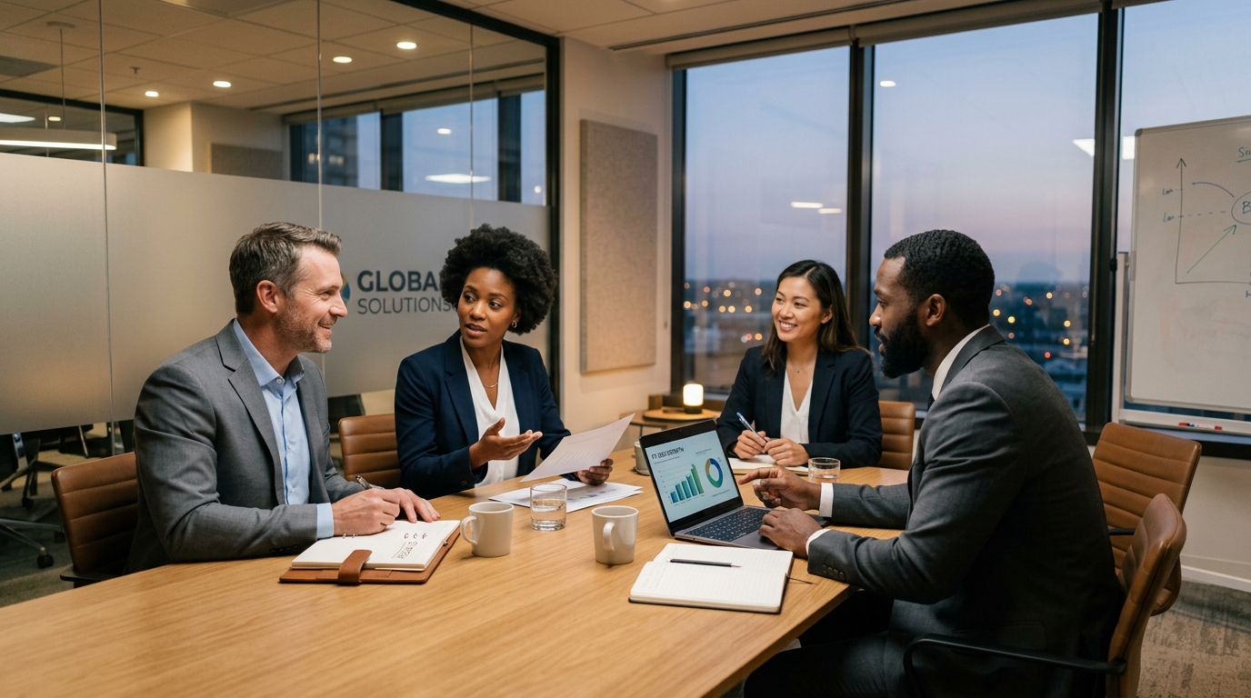 Professionals in office setting collaborating